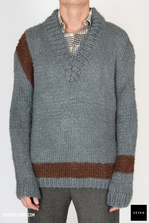 HEAVY SILK V COLLAR KNIT