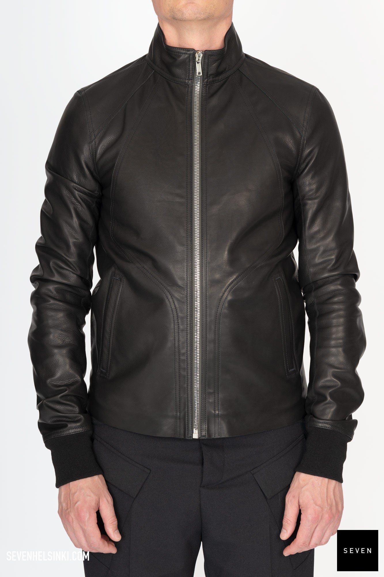 Rick Owens INTARSIA JACKET 48 カーフ NEW Rick Owens Intarsia High Neck Leather Jacket FW11